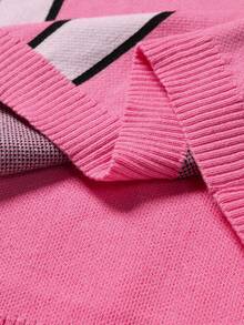 Manfinity EMRG Men's Casual Loose Fit Letter & Striped Pattern Pink Long Sleeve Sweater, Autumn