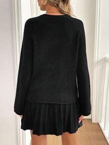 SHEIN LUNE 2pcs/Set Women's Collegiate Style Solid Color Raglan Sleeve Sweater And Knit Mini Skirt - Black - View 2