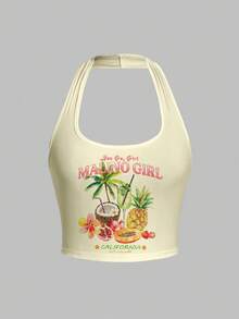 SHEIN EZwear 女式休闲修身水果印花细肩带吊带背心，夏季 Y2K 性感风格