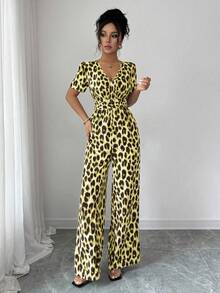 Elenzga Ladies' Elegant Vacation And Casual Summer Leopard Print Jumpsuit - Multicolor - View 5