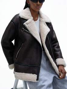 GENKIRA Nouvelle veste de moto en fausse fourrure Maillard pour femmes, manteau en peau de mouton, vêtements d'hiver - Noir - Voir 5