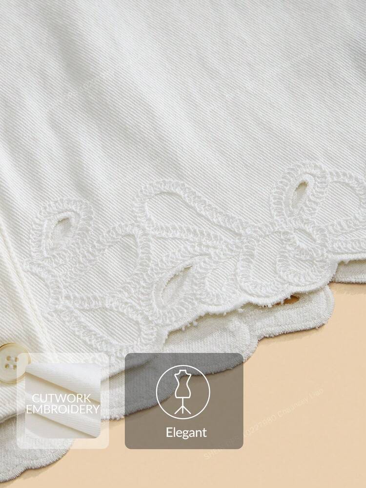 Women's Short Embroidered Denim Jacket, Lightweight, Modern, White, Autumn/Winter