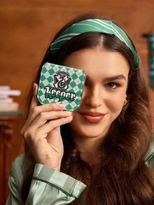 FanGlow HARRY POTTER X SHEIN Slytherin Diamond Pattern Green & White Square Stainless Steel Makeup Mirror – Portable Compact For Makeup Lovers, Multi-Scene Use - Multicolor - View 6