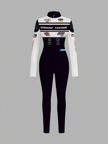 Slaydiva Fall Clothes For Women/Y2K Clothes/Streetwear /Going Out Outfit/F1 RACING Graphic/Motorcycle Crew Graphic/ Zipper Neck Long Sleeve Jumpsuit - Multicolor - View 5