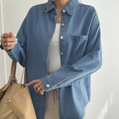 여성 캐주얼 워싱 루즈 데님 블라우스