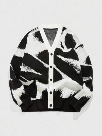 Street Life Men's Geometric Jacquard Knit Casual Loose Cardigan, Autumn/Winter