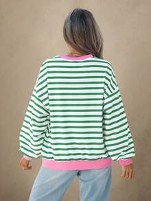 Wildy Casual Minimalist Printed Pattern Round Neck Long Sleeve Loose Fit Women Sweatshirt Fall Clothes Winter Clothes