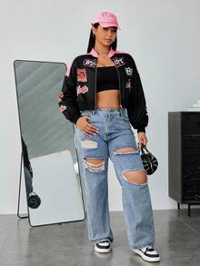 SHEIN EZwear Áo khoác dài tay màu khối cỡ lớn dành cho nữ, có khóa kéo, thời trang thu đông - Nhiều màu - Xem 5