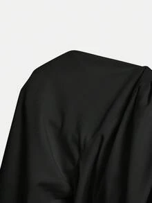 SHEIN MOD Women's Crossed V-Neck Black Bow Lantern Sleeve Fashionable Blouse,Black Top