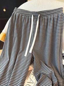 SHEIN Franclia 女士休闲条纹宽松保暖内衬裤，秋冬 - 灰色 - 查看 6