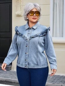 EMERY ROSE Damen Große Größen Vintage Washed Jeans Bluse, Herbst/Winter - Helle Waschung - Übersicht 4