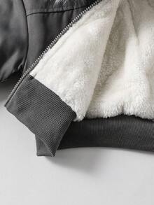 年轻女孩冬季休闲时尚街头拼接蓬松拉链前连帽保暖内衬夹克 - 灰色 - 查看 8