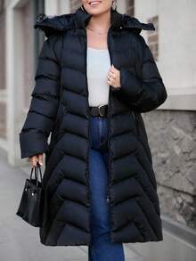 EURMUSE Plus Size Women's Zip Up Fuzzy Trim Hooded Puffer Coat, For Winter