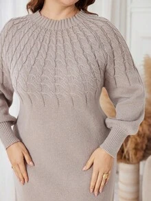 Lacomfia 大码女式优雅麻花圆领插肩袖针织连衣裙，秋冬