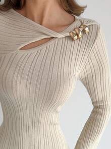 Siren Gaze Váy len khoét lỗ kim loại màu mơ mới dành cho nữ, mùa thu/đông - Màu be - Xem 8