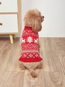 PETSIN 1pc Christmas Pet Cat Dog Universal Green Diamond Grid Elk Snowflake Cute Pattern Jacquard Knitted Elastic Comfortable Dog Christmas Sweater