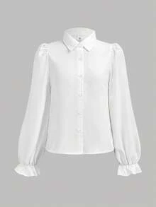 SHEIN Girlism Teenager Mädchen Set aus gewebtem weißem Langarmhemd mit Kragen, grauer Weste und Lässig Hose