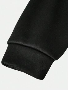 SHEIN 数字印花图案，少女休闲简约长袖卫衣，适合秋冬季节穿着。 - 黑色 - 查看 5