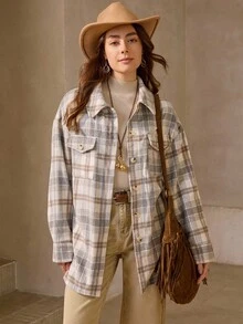 Wildy 休闲美式乡村格纹羊羔绒衬衫式柔软秋冬新品