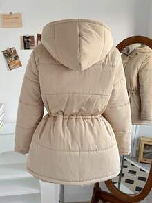 SHEIN Teen Girl Woven Khaki Loose Fit Hooded Padded Padded Coat Cute Winter Jacket Girls Winter Coat Girls Hooded Puffer Coat Tween Puffer Jacket Puffer Jacket With Hood Cute Jacket Jacket For Girls Light Jacket - Khaki - View 5