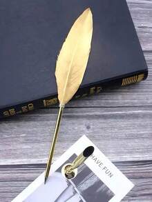 1 件欧洲复古英式金色羽毛笔书法书写工具，适合婚礼圣诞派对礼物教师学生维多利亚文学主题装饰 - 彩色 - 查看 9