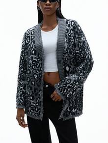 Aveloria GENKIRA Vintage Fringe V-Neck Leopard Print Sweater Cardigan For Women, Loose Casual Style, Spring/Autumn/Winter - Multicolor - View 3