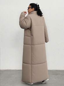 EURMUSE Fashionable Versatile Stand Collar Super Long Cardigan For Vacation Winter - Khaki - View 2