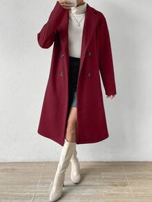 RosyDaze Women's Autumn/Winter Fashion Solid Color Double-Breasted Overcoat - Burgundy - View 4