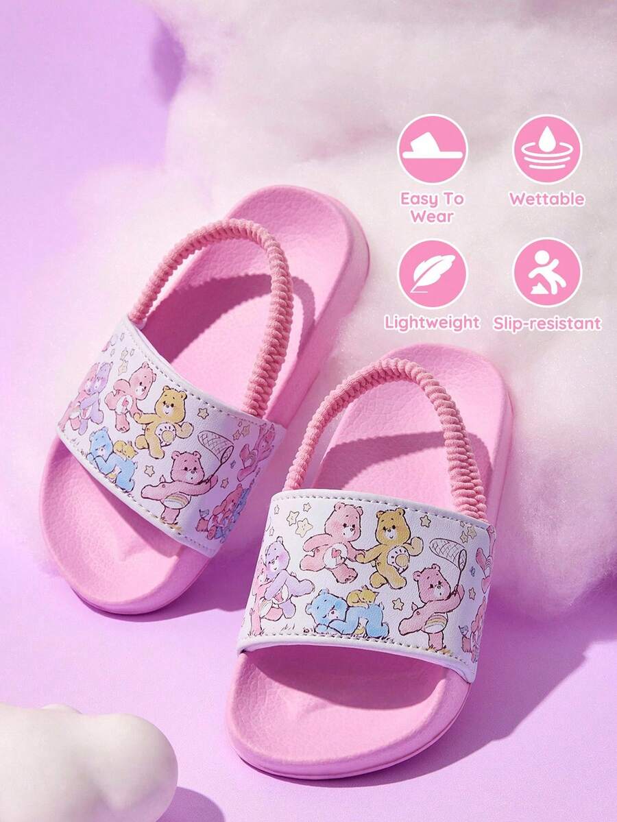 SHEIN X Care Bears Ciabatte da bambina con banda elastica a stelle cartoni animati rosa, ciabatte a scivolo per bambini e neonati con arcobaleno, antiscivolo, asciugatura rapida, in materiale EVA leggero e durevole, adatte per casa, parco giochi, interno ed esterno