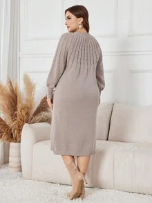 Lacomfia 大码女式优雅麻花圆领插肩袖针织连衣裙，秋冬