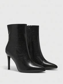 CUCCOO BIZCHIC بوت نسائية طويلة عالية الجودة بنمط جلد الأفعى الأسود، ذات رؤوس مدببة وكعب نحيف، أنيقة وعصرية بطابع أنثوي أنيق - الأسود - مشاهدة 6