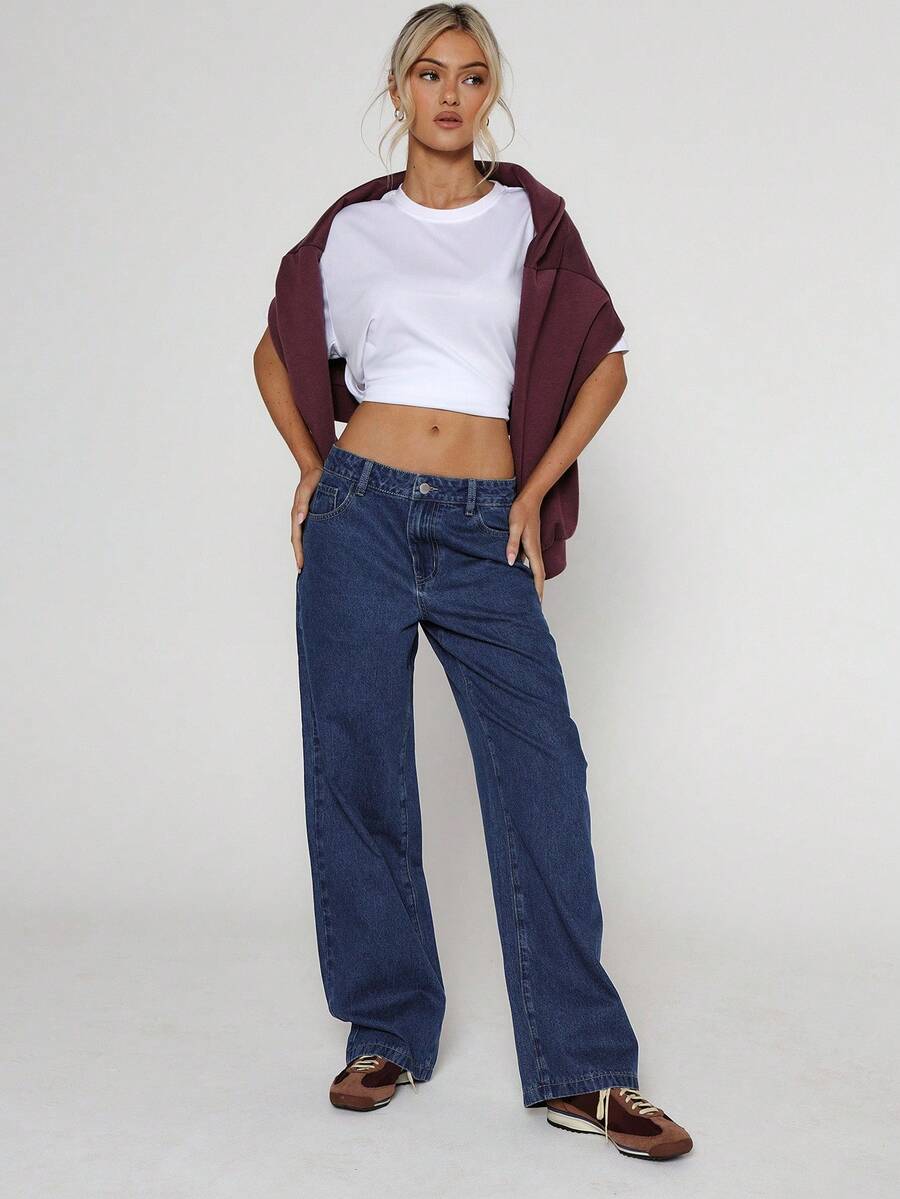 MUSERA Denim Low Rise Wide Leg Jeans 90's Y2k Cute Casual Western Country Concert Rave Concert Fall Autumn Winter Nashville Everyday Lounge - Medium Wash - View 1
