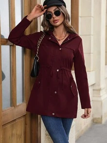 EMERY ROSE Women's Solid Color Minimalist Casual Long Sleeve Regular Jacket - Rose Red - View 5