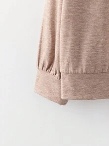 Rusticease 女式针织纹理插肩袖拉链连帽衫和抽绳腰部休闲裤两件套 - 卡其色 - 查看 6