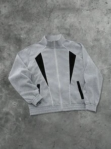 Prep Chaqueta de patchwork con diseño americano de calle para hombre, otoño - Gris Claro - Ver 3