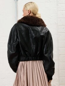 COUREZ Faux Leather PU Oversized Bomber Jacket Coat With Faux Fur Collar /Y2K Going Out Outfits Fall Women Clothes Winter Clothes For Women Gothic  Club Outfits Outerwear AW Women Sexy