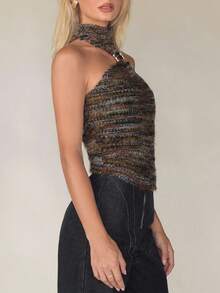 Aloruh Women's Fall Goth Sexy Metal Buckle Decor Off The Shoulder Jacquard Knit Elastic Camisole,Fall Clothes For Women,Gothic Women Clothes - Multicolor - View 5