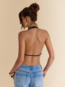 SHEIN BAE Damen Bluse mit tiefem Ausschnitt, Pailletten und rückenfreiem Design, geeignet für Sommerurlaub am Strand