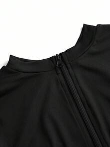 女式万圣节蜘蛛网网眼透视胸围镂空撞色滚边蝙蝠袖服装 - 黑色 - 查看 9