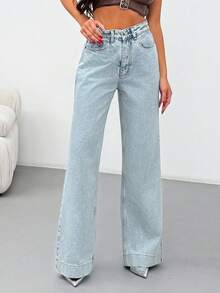 EURMUSE HIGH WAIST STRAIGHT JEAN PANT STYLE CASUAL - Medium Wash - View 3