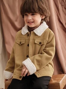 Loomiva 这款男童休闲日常百搭舒适保暖加厚拉链夹克，适合室内、户外滑雪、日常穿着、运动、玩耍、聚会、秋冬季节度假等场合。 - 卡其色 - 查看 3