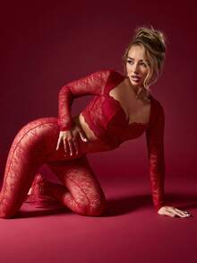 MISSGUIDED 奢华蕾丝长袖两件套露脐上衣高腰裤节日派对晚宴假日俱乐部场合秋冬季特殊场合 - 紫羅蘭色 - 查看 3