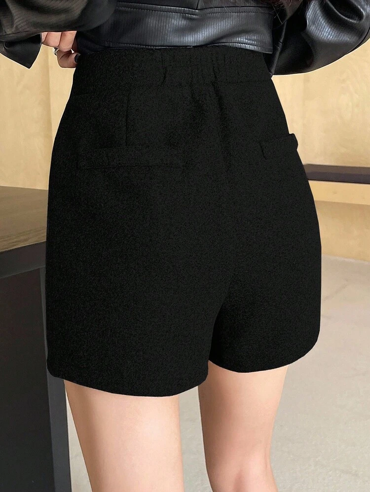 Women Solid Color Fitted High Waist Wrap Skort, Versatile Fashion Fall,Winter