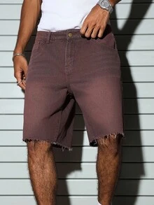 PAVTROS Men's Simple Loose Solid Color Denim Shorts With Pockets, Suitable For Everyday Wear - Brown - View 8