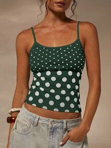 Athîral 女士平纹针织圆点印花吊带背心 - 綠色 - 查看 1