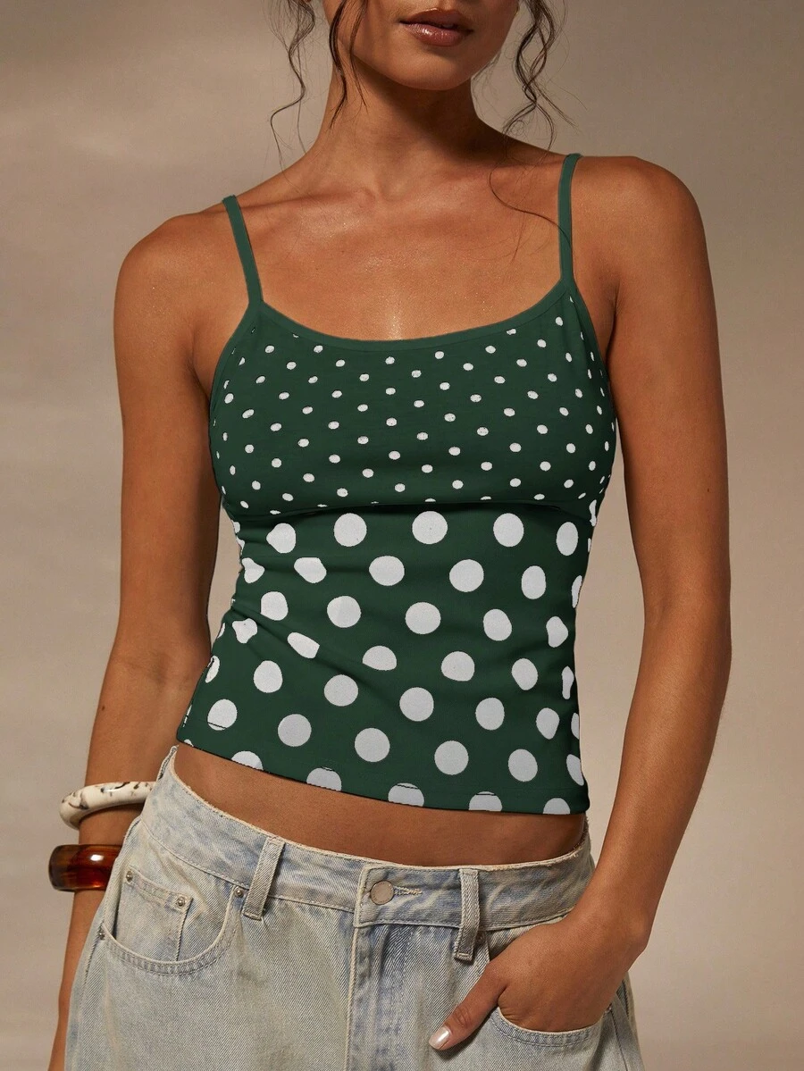 Athîral 女士平纹针织圆点印花吊带背心 - 綠色 - 查看 1