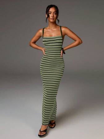 Athîral 女式条纹修身时尚吊带长裙