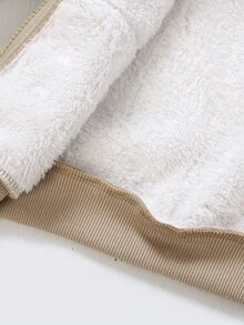 SHEIN Genkimix Kids 2 件套可爱卡通印花拉链连帽衫和慢跑裤套装，休闲街头服饰，舒适秋冬 - 杏色 - 查看 9