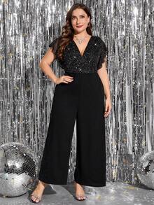 SHEIN Clasi Bộ đồ liền thân lấp lánh thanh lịch cỡ lớn dành cho nữ, thích hợp cho tiệc tùng và tụ tập, bộ đồ liền thân màu đen có túi Bộ đồ liền thân lấp lánh thanh lịch cỡ lớn dành cho nữ, thích hợp cho tiệc tùng và tụ tập, bộ đồ liền thân màu đen có túi Giáng sinh - màu đen - Xem 6