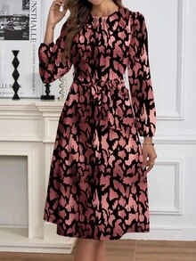 SHEIN Clasi Casual Minimalist Elegant Leopard Print Slim Fit Women Long Sleeve Dress, Autumn/ Winter Autumn And Winter Chic Dress - Pink - View 7